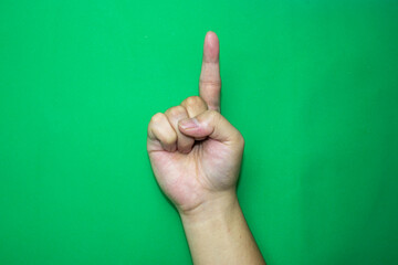 hand showing sign, sign language of alphabet of Z, on green background