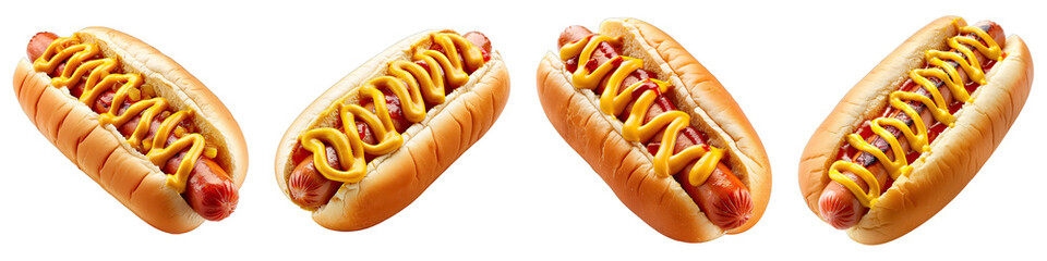 Wall Mural - Hot Dog And Mustard  isolated on transparent png background collection set . Generative ai