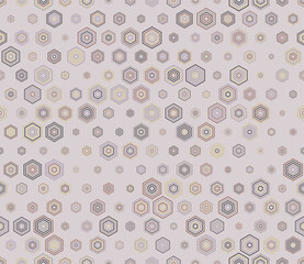 Poster - Minimal geometric background. Multicolored geometric elements of varied size. Hexagon stacked mosaic cells. Hexagon cells. Tileable pattern. Seamless vector illustration.