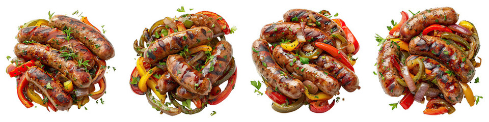 Wall Mural - Sausage And Peppers  isolated on transparent png background collection set . Generative ai