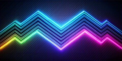 Wall Mural - Create an image with colorful neon lines forming a zigzag pattern on a dark background. The colors should transition smoothly from one to another, creating a sense of depth and vibrancy.