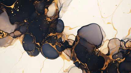Poster - Abstract Black and Gold Ink Swirls for Art and Design with copy space text for art and design websites