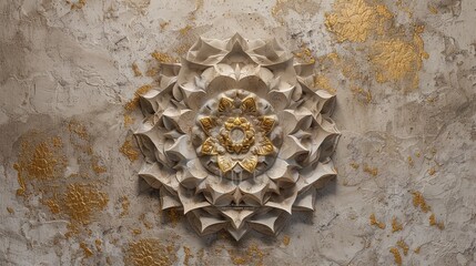 Volumetric MANDALA on a light plaster wall.