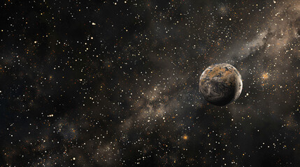 Poster - Dark Space with Planet and Stars for Science and Astronomy with copy space text for science and astronomy websites