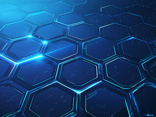 Poster - Blue Geometric Hexagon Pattern for Technology and Background with copy space text for website and social media