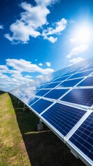 solar panels harnessing sunlight on a bright day with blue sky. renewable energy and eco-friendly te