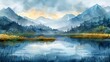 © foto.katarinka - Watercolor painting of a lake and mountains in autumn