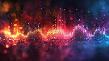 An abstract soundwave design with bright bokeh light effects, symbolizing the energy and rhythm of music