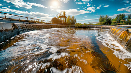 Wall Mural - An industrial water treatment plant releases purified water into the environment, promoting cleanliness and ecological balance