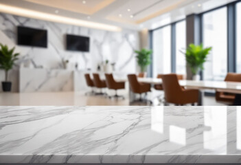 Aufkleber - Marble stone tabletop and blurred bokeh office interior space background - can used for display or montage your products