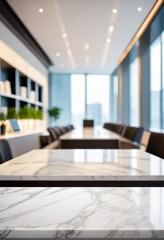 Aufkleber - Marble stone tabletop and blurred bokeh office interior space background - can used for display or montage your products