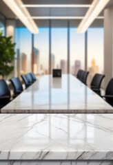 Aufkleber - Marble stone tabletop and blurred bokeh office interior space background - can used for display or montage your products
