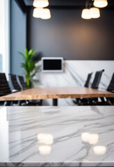 Aufkleber - Marble stone tabletop and blurred bokeh office interior space background - can used for display or montage your products