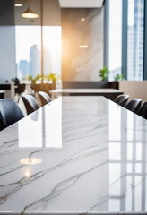 Aufkleber - Marble stone tabletop and blurred bokeh office interior space background - can used for display or montage your products