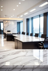 Aufkleber - Marble stone tabletop and blurred bokeh office interior space background - can used for display or montage your products