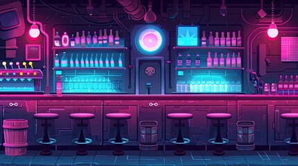 Wall Mural - Cyberpunk bar with neon lighting