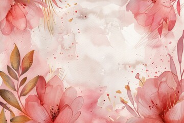 Wall Mural - A watercolor painting of pink flowers with gold leaf accents. The flowers are arranged in a way that creates a sense of movement and flow. The overall mood of the painting is one of beauty