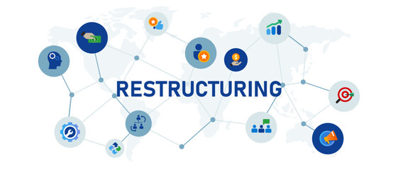 Poster - restructuring corporation business management company for profit financial economy