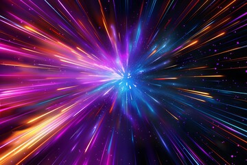 Poster - a colorful and dynamic neon background with streaks of light in various colors, representing speed o