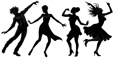 Wall Mural - Vector set of silhouettes of black people dancing