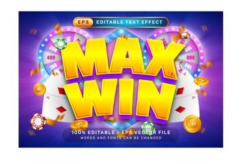 Wall Mural - max win 3d text effect and editable text effect with an illustration of a spin lottery machine and a glowing background