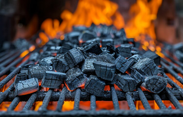 Poster - Charcoal briquettes and hot coals in barbecue grill