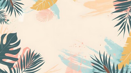 Wall Mural - Modern tropical background. Jungle plants nature backdrop. Summer palm leaves wallpaper.