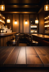Aufkleber - Wooden desk of bar and free space for your decoration, blurred background
