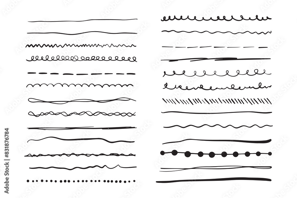 Marker hand drawn line border set and scribble design elements. Hand ...