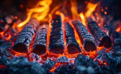 Poster - Burning charcoal with red-hot glowing coals in barbecue