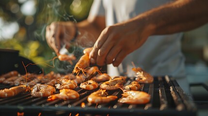 Grilled shrimp on stove. seafood of Thailand.