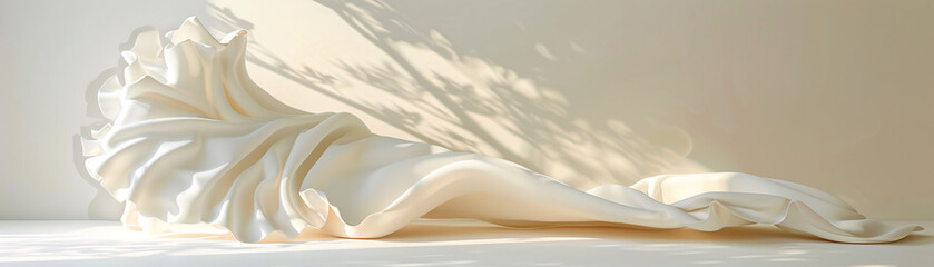 Poster - neutral background with folded cloth and abstract sunlight floral shadows, perfect for sophisticated