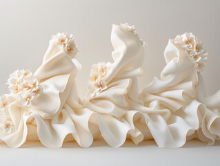 Poster - aesthetic cloth with intricate folds and soft floral shadows from sunlight, suitable for wedding inv