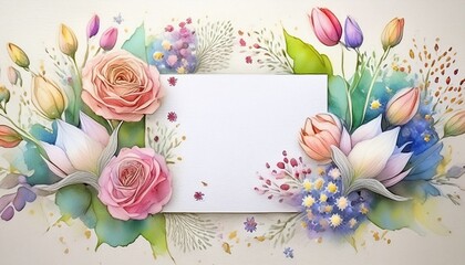 Wall Mural - A watercolor background of plants and flowers with copy space