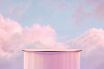 Poster - Platform surrounded by dreamy pastel clouds, perfect for creating whimsical and serene visuals for product displays.