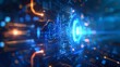 © itchaznong - A futuristic space with a blue hologram screen in the center. The technology background