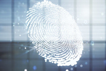 Aufkleber - Multi exposure of virtual abstract fingerprint illustration on abstract empty interior background, digital access concept