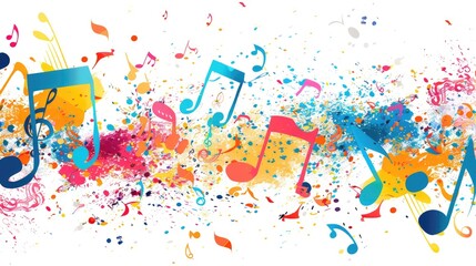 Wall Mural - Colorful background with musical notes. The concept of music, songs, and sounds. To advertise concerts, songs, and compositions.