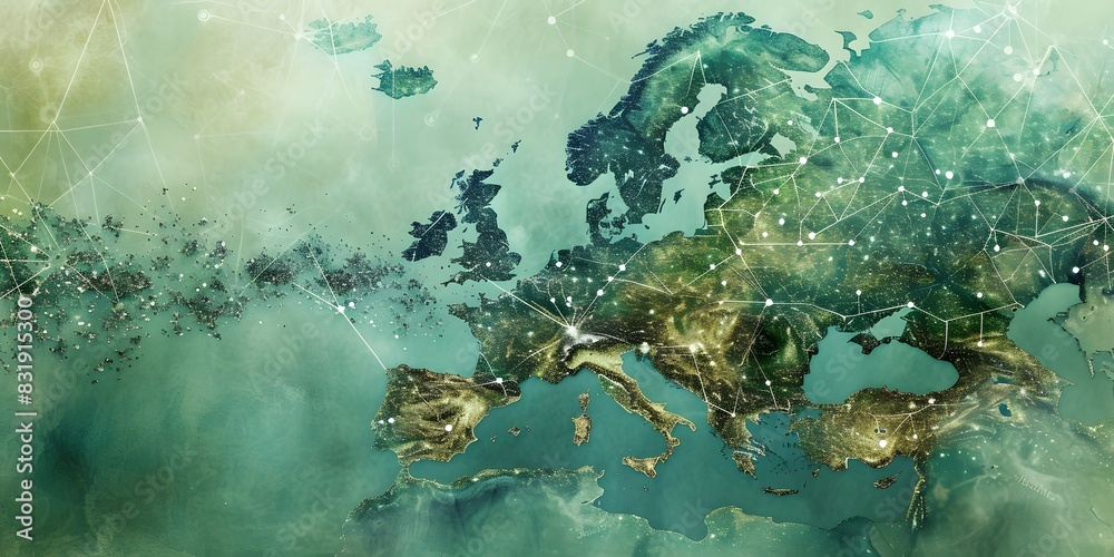 European Map Design Connection Abstract blue digital map of Europe with network connections and global ...