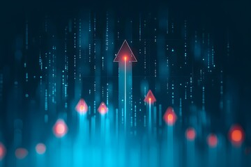 Wall Mural - a blue background with glowing arrows pointing upwards, representing the upward trend of global digi