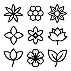 Wall Mural - Set of Solid black outline Flower vector line icon design