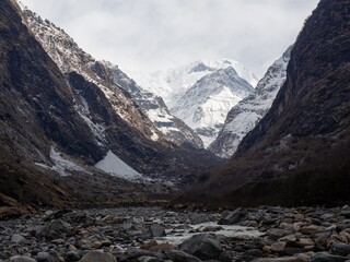 Wall Mural - Shot of a row of snowy mountains mountains