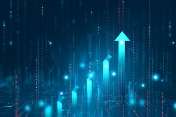 Wall Mural - a blue background with glowing arrows pointing upwards, representing the upward trend of global digi