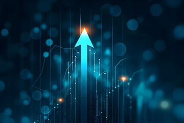 Wall Mural - a blue background with glowing arrows pointing upwards, representing growth and progress in the digi