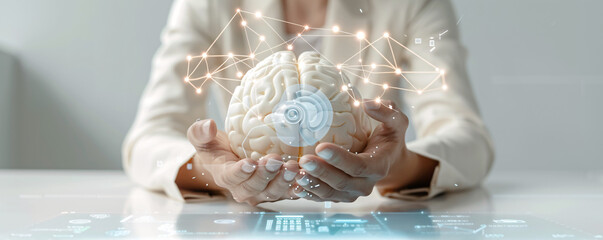 Poster - Researcher coding machine learning models with abstract digital elements overlay