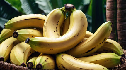 Wall Mural - Pile of banana fruit and leaves background