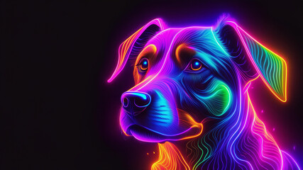 Wall Mural - glowing neon rainbow dog on black background