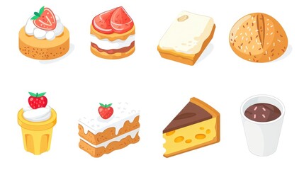 Wall Mural - Collection of 6 food related icons including flour cheesecake toast and more