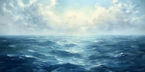 Oil painting of serene ocean with vast expanse of water and gentle waves. Concept Ocean, Serene, Vast, Waves, Oil Painting