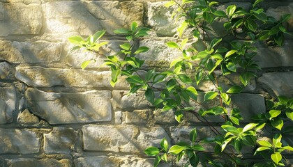 a stark contrast between a stony wall and a resilient green plant in an urban setting, symbolizing t